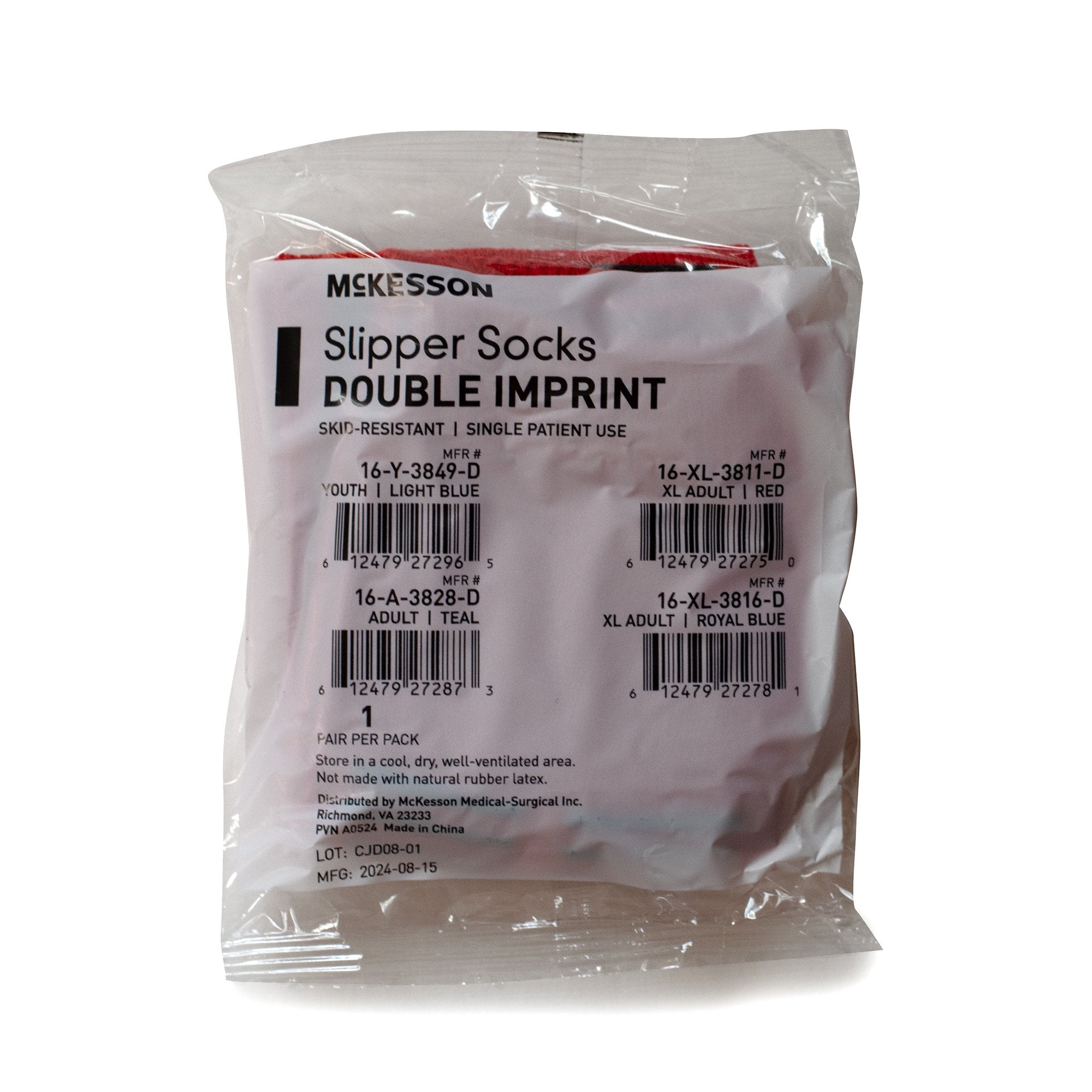 Slipper Socks McKesson Unisex Adult X-Large Double Tread Single Patient Use Red 16-XL-3811-D