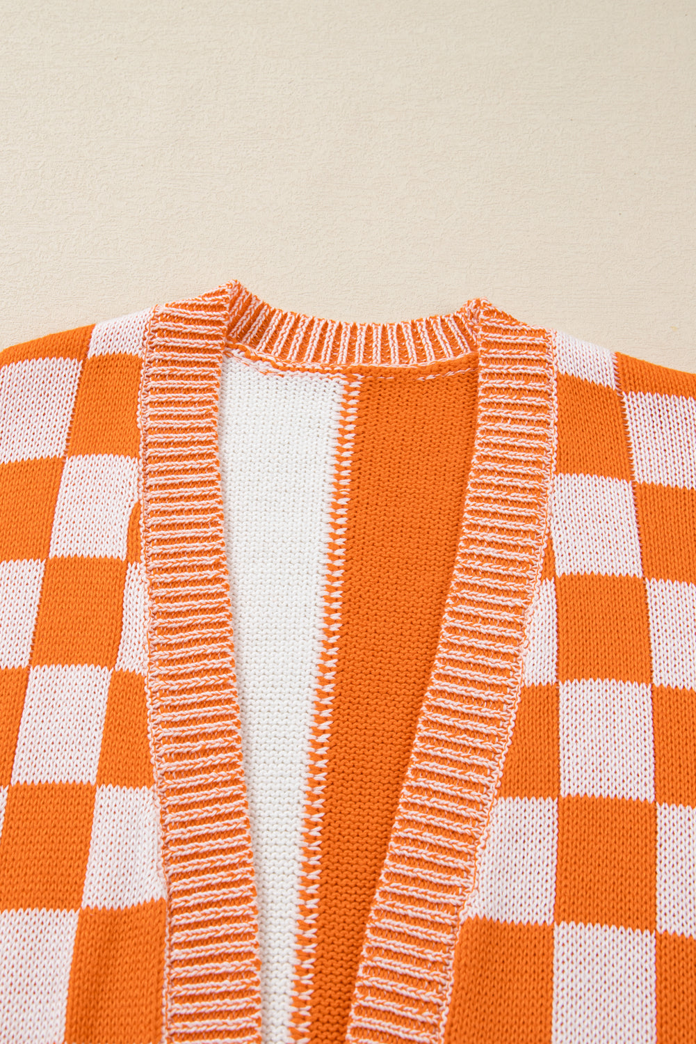 Brown Checkered Bubble Sleeve Drop Shoulder Open Cardigan