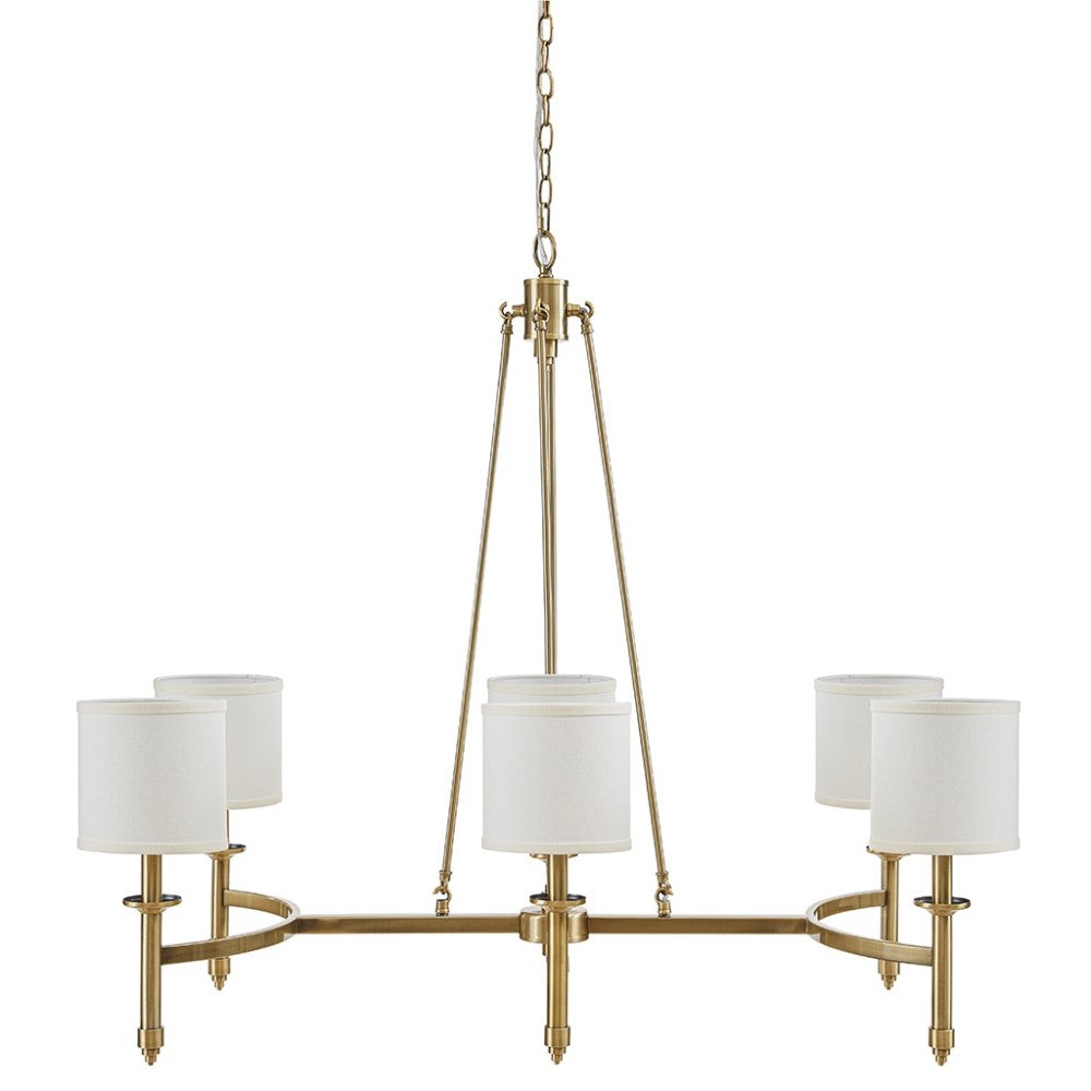 6-Light Drum Shade Chandelier | Bedford Collection Transitional Ceiling Light with Curved Frame — Chrome or Gold, 39.25" Wide