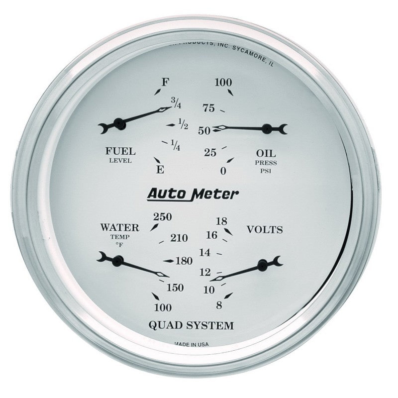 AutoMeter Gauge Quad 5in. 0 Ohm(e) to 90 Ohm(f)Elec Old Tyme White 1619