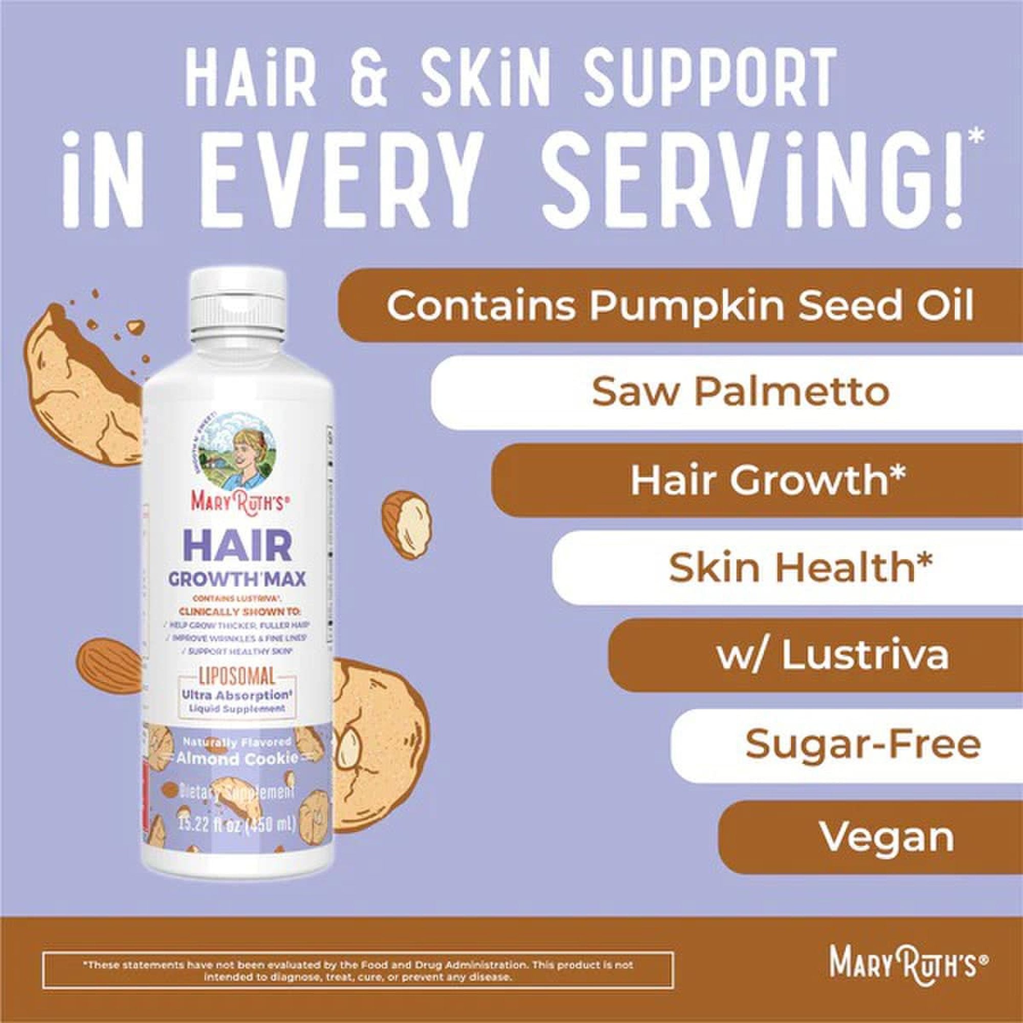 Mary Ruth's® Hair Growth Max Liposomal, Almond Cookie Flavor, 15.22-ounce Bottle LP-AD-HGM-CV-SF-16Z-UN-01