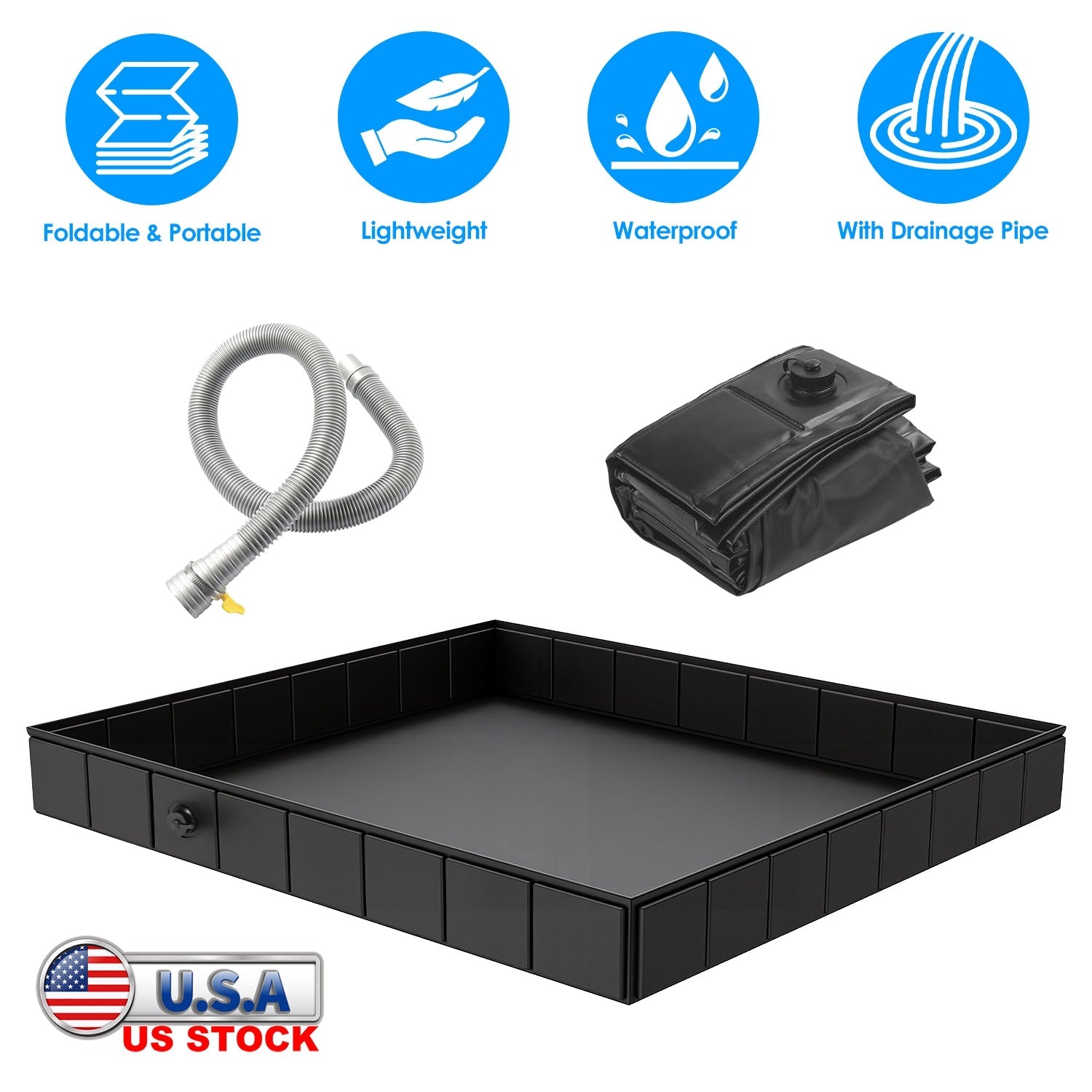 41x41x5.5in Portable Shower Pan Foldable Shower Basin Collapsible Camping Shower Tent Base with Detachable Drain Pipe for Indoor & Outdoor