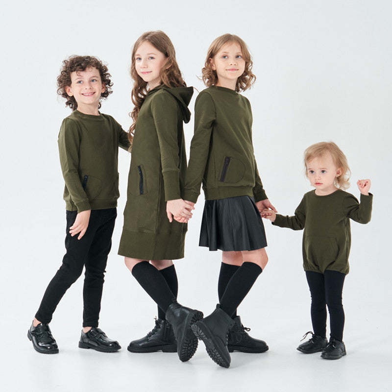Boys Girls Zipper Casual Dress Top Romper Family Matching