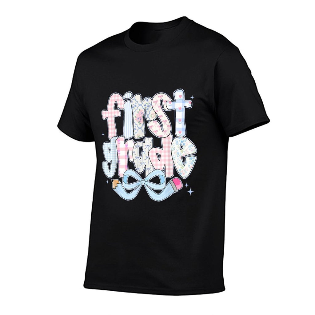 1st Grade Preppy Coquette Bow Girly Back To School Girl Kids  Slim-fit Cut T-Shirt