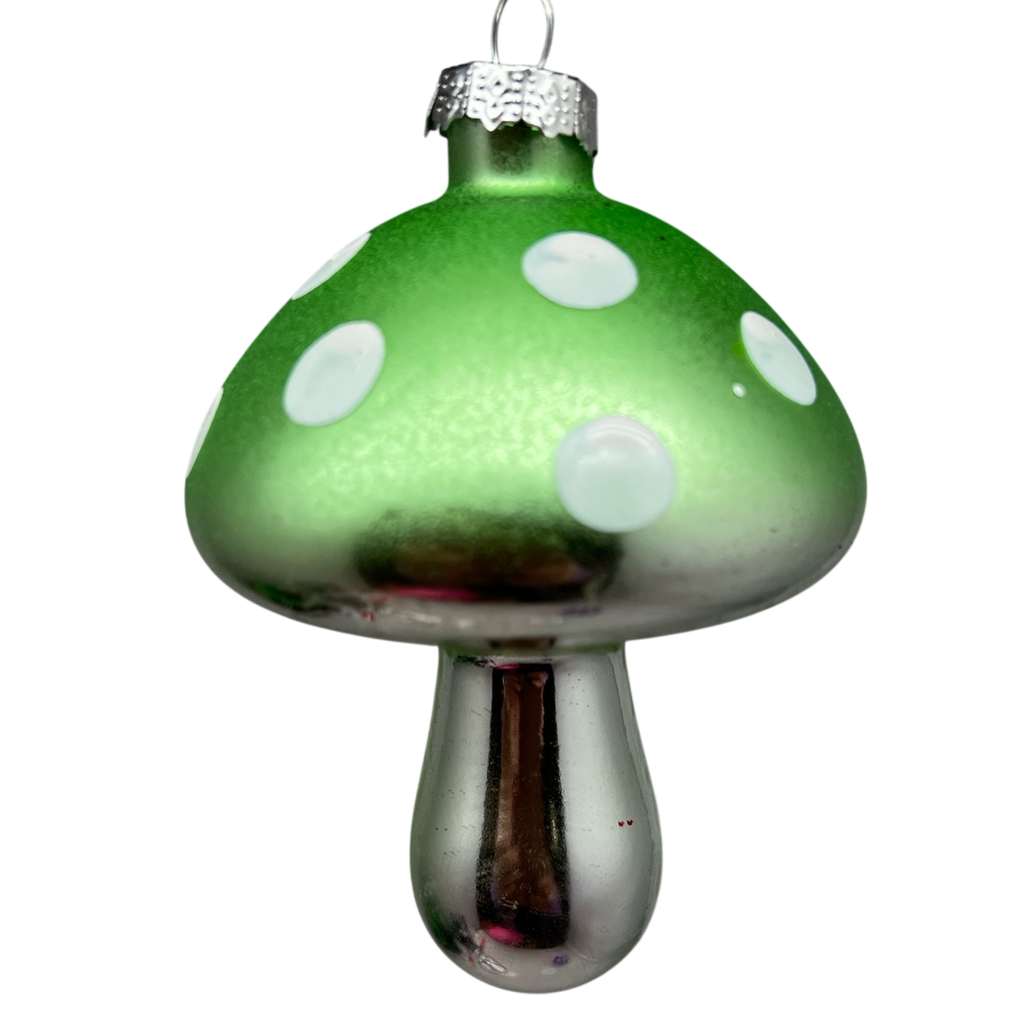 Green Glow-In-The-Dark Glass Mushroom Ornament