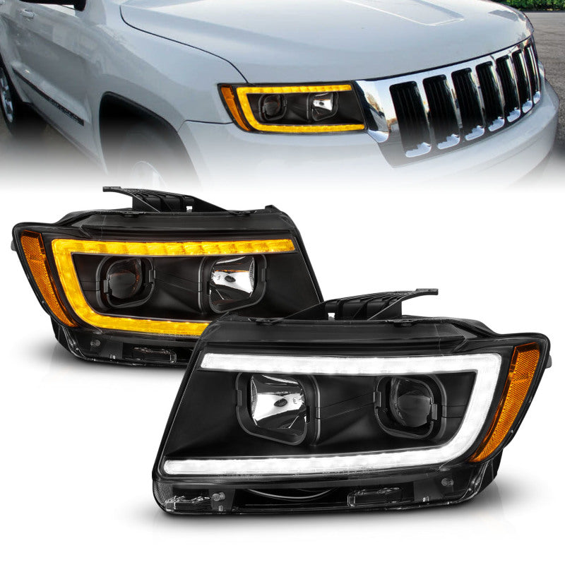 ANZO 11-13 Jeep Grand Cherokee (Factory Halogen Only) Projector Headlights w/Light Bar Swtchbk Black 111568