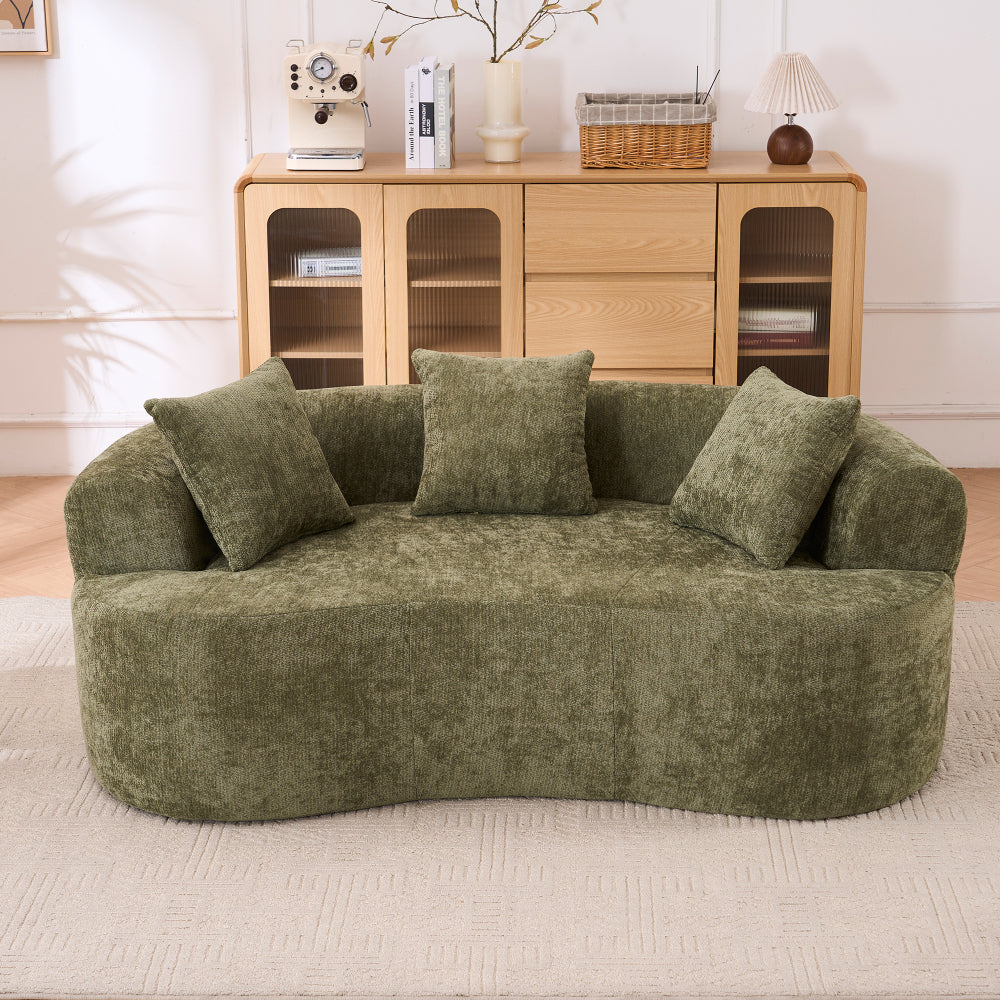 Crescent Sectional Sofa | No-Assembly Chenille 2-Seater with Low-Back Deep Cushions & Self-Inflating Foam — Green / Gray