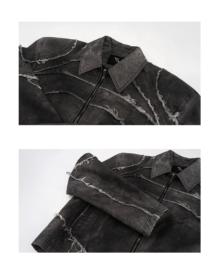 Short Gray Padded Shoulder Denim Coat