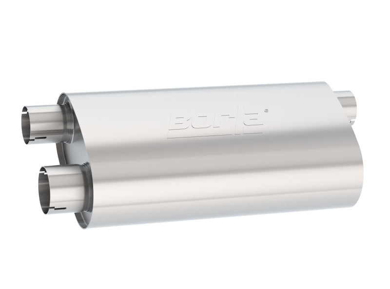 Borla Universal Pro-XS Muffler Oval 3in Inlet/ 2.5in Dual Outlet Transverse Flow Notched Muffler 400499
