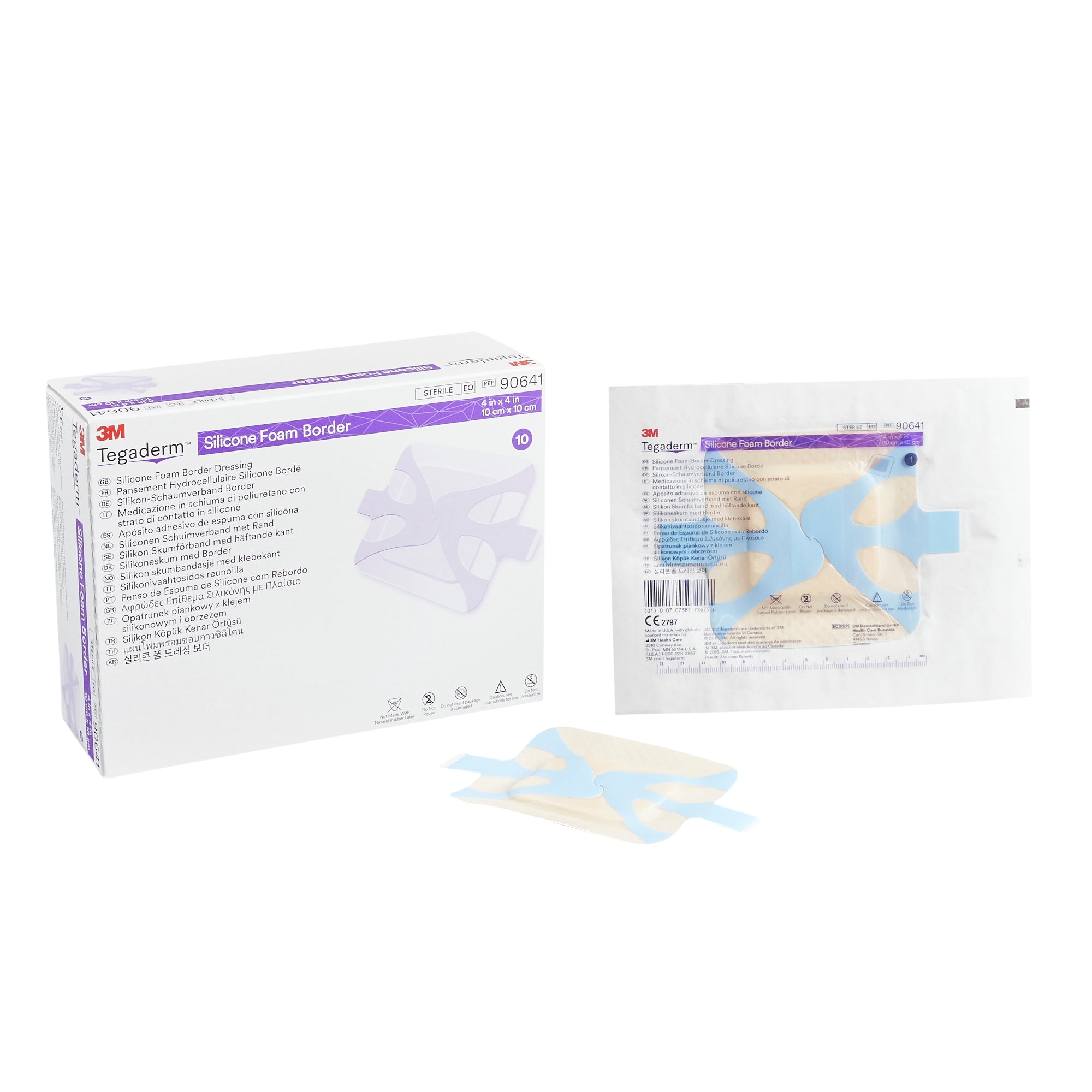 3M™ Tegaderm™ Silicone Adhesive with Border Silicone Foam Dressing, 4 x 4 Inch 90641