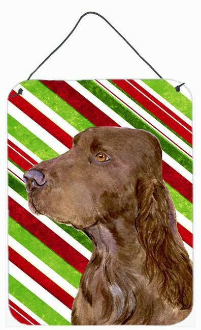 Field Spaniel Candy Cane Holiday Christmas Wall or Door Hanging Prints Aluminum Metal Sign Kitchen Wall Bar Bathroom Plaque Home Decor Front Door Plaque, 12x16, Multicolor