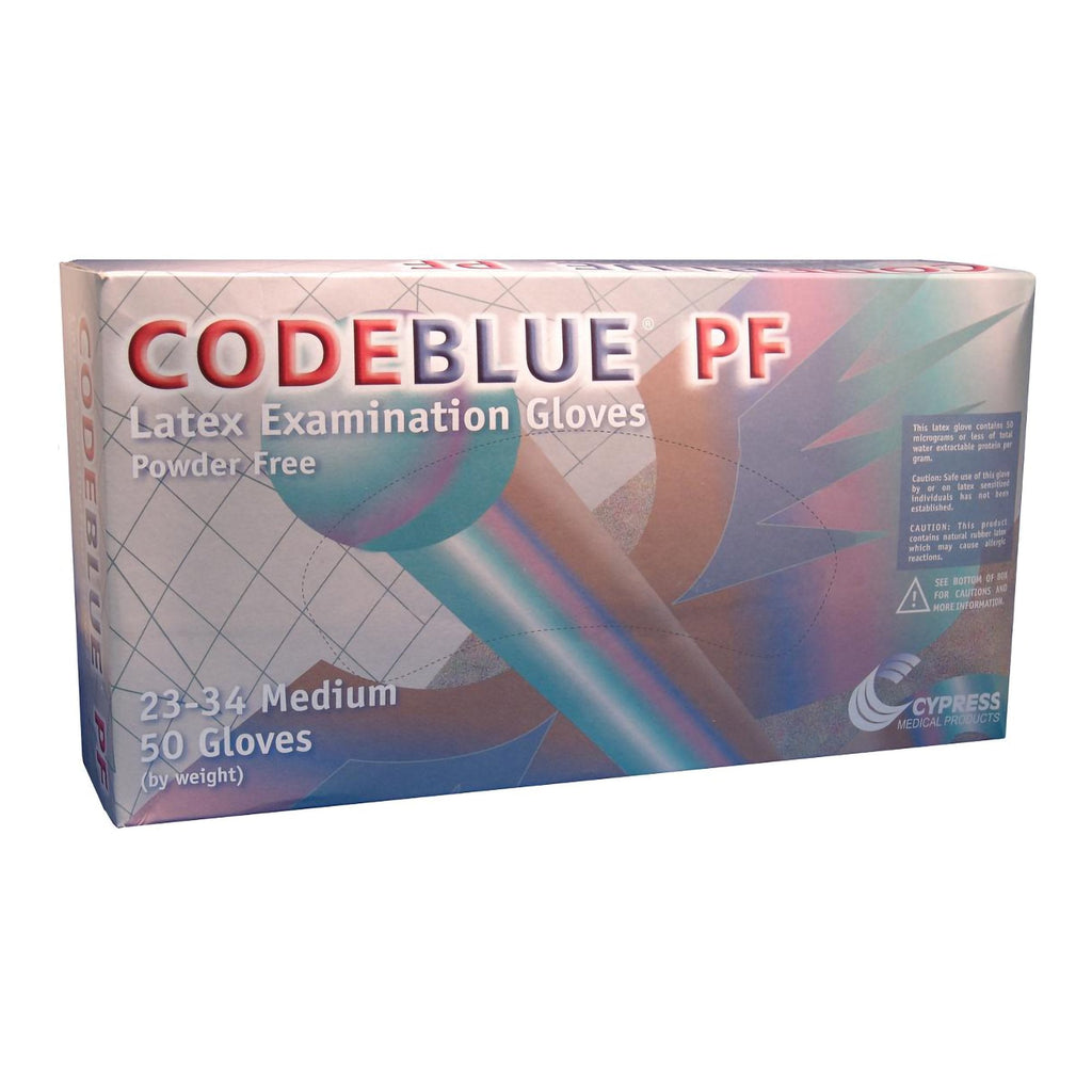 CodeBlue® PF Latex Extended Cuff Length Exam Glove, Medium, Blue 23-34