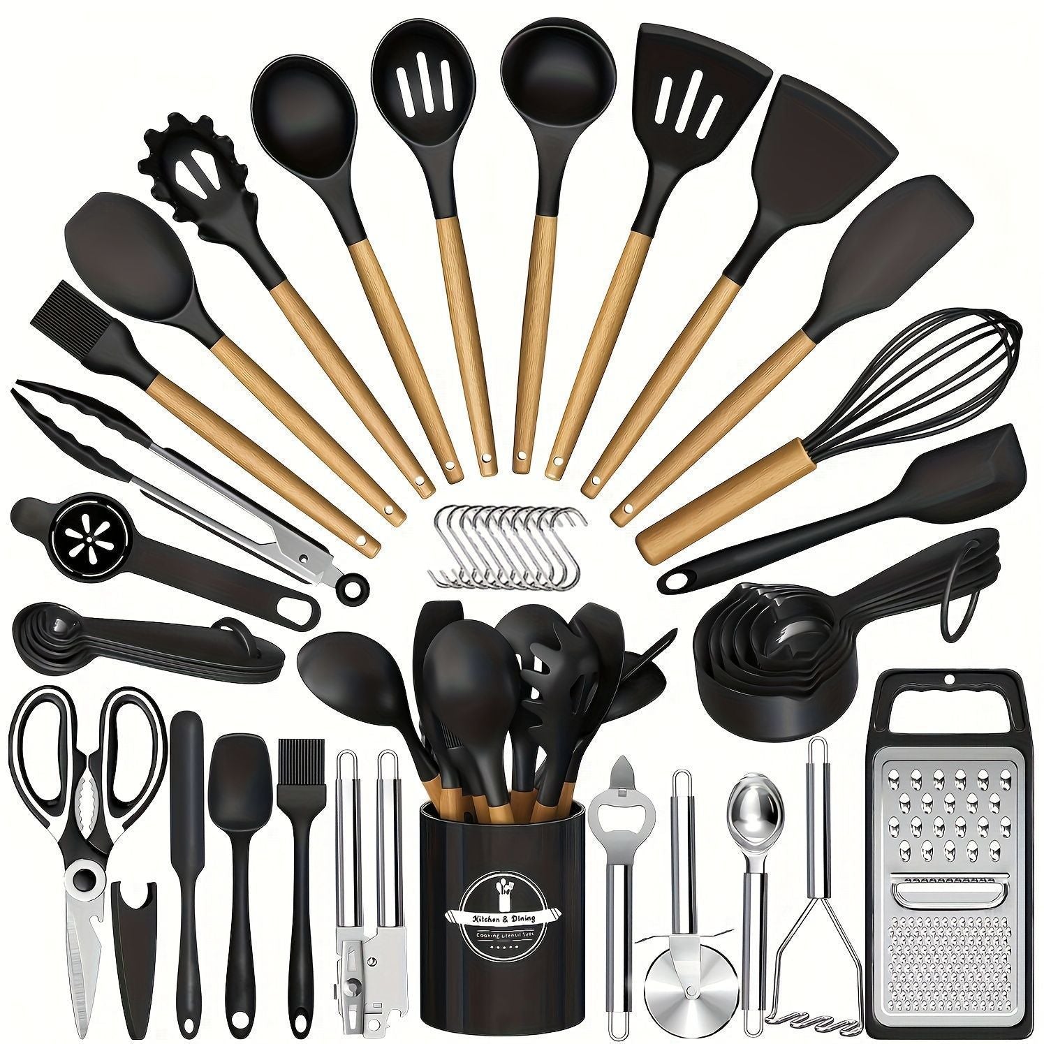 Wooden-Handle Silicone Kitchen Tool Set