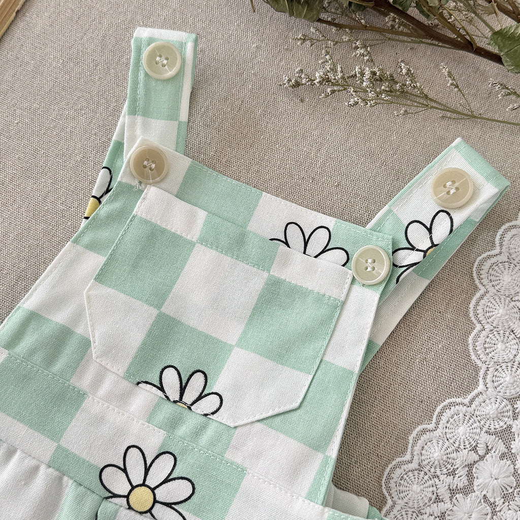 Childrens New Summer Checkered Suspender Pants For Babies