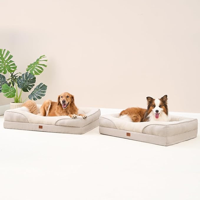 EHEYCIGA Memory Foam Dog Bed for Medium Size, Orthopedic Dog Sofa with Sides and Waterproof Liner, Washable Bolster Pet Bed Couch with Removable Cover, 30x20x6.5 Inch, Beige - PhishStones Products