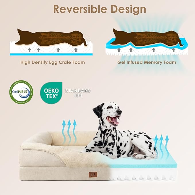 EHEYCIGA Memory Foam Dog Bed for Medium Size, Orthopedic Dog Sofa with Sides and Waterproof Liner, Washable Bolster Pet Bed Couch with Removable Cover, 30x20x6.5 Inch, Beige - PhishStones Products