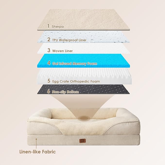EHEYCIGA Memory Foam Dog Bed for Medium Size, Orthopedic Dog Sofa with Sides and Waterproof Liner, Washable Bolster Pet Bed Couch with Removable Cover, 30x20x6.5 Inch, Beige - PhishStones Products