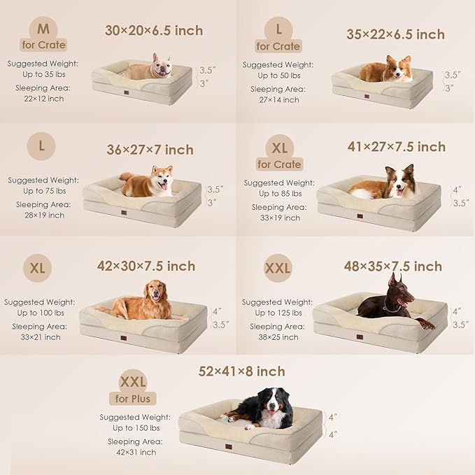 EHEYCIGA Memory Foam Dog Bed for Medium Size, Orthopedic Dog Sofa with Sides and Waterproof Liner, Washable Bolster Pet Bed Couch with Removable Cover, 30x20x6.5 Inch, Beige - PhishStones Products