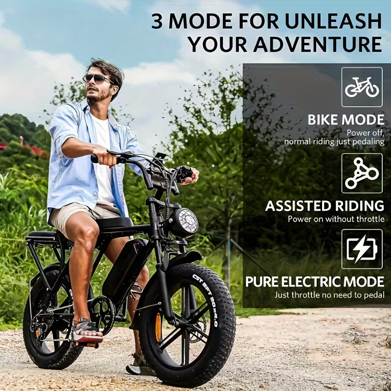 Electric Bike, V8 Electric Mountain Bike with 740W Motor 48V 15Ah Removable Larger Battery 19mph/h 20'' Tire E Bike, Adult Electric Bicycles, Electric Dirt Bike, Electric Mountain Bike, Electric Bicycle for Adults, E Bike