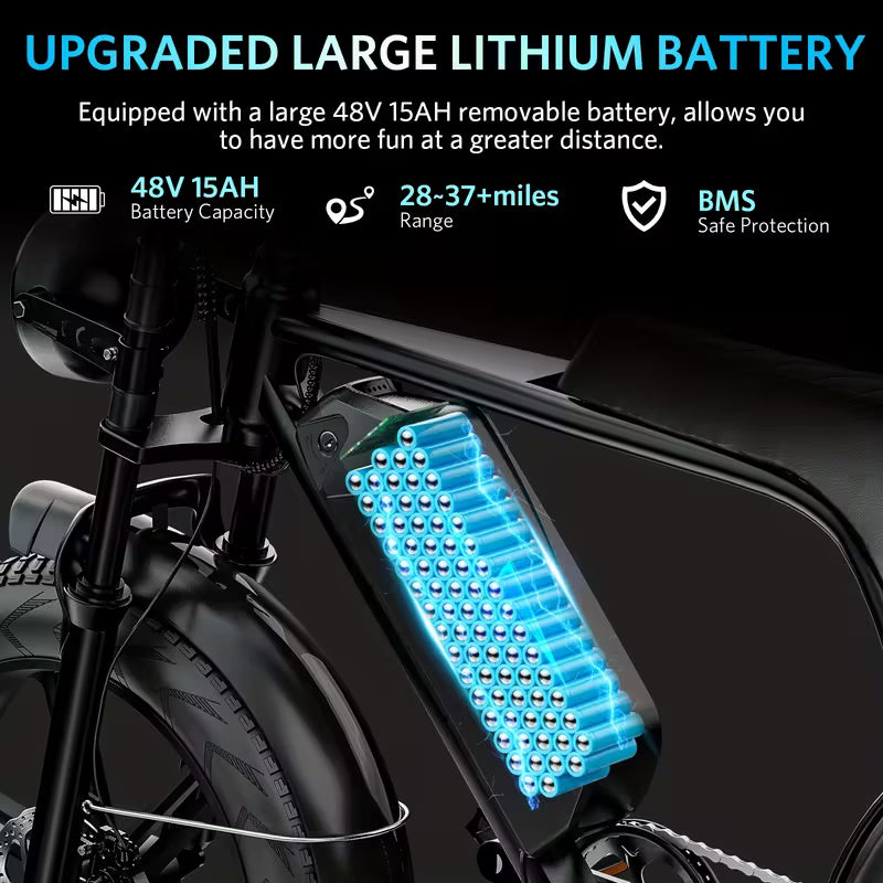 Electric Bike, V8 Electric Mountain Bike with 740W Motor 48V 15Ah Removable Larger Battery 19mph/h 20'' Tire E Bike, Adult Electric Bicycles, Electric Dirt Bike, Electric Mountain Bike, Electric Bicycle for Adults, E Bike