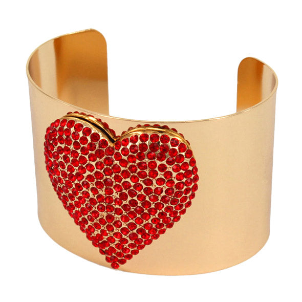 Embellished Rhinestone Heart Wide Cuff Bracelet