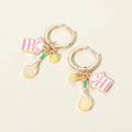 Enamel Tennis Charm Dangle Huggie Hoop Earrings