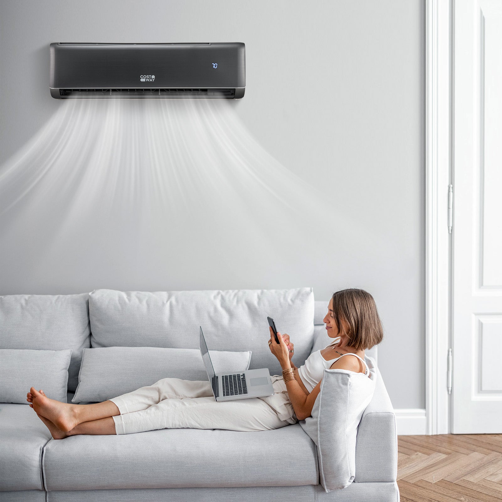 GreyVolt Series Energy Star Certified 18000 BTU 21 SEER2 208-230V Mini Split Air Conditioner and Heater Gray