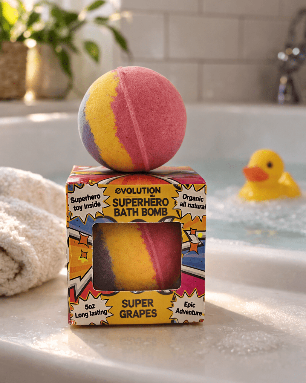 EvolutionUSA 1pc Epic Superhero Bath Bombs for Kids – Super Hero Bath Bomb with Toy Inside, Lush Children Bathbomb Easter, Organic Bathbomb with Surprise Inside, Fun Superhero Bath Fizzer Valentines - PhishStones Products