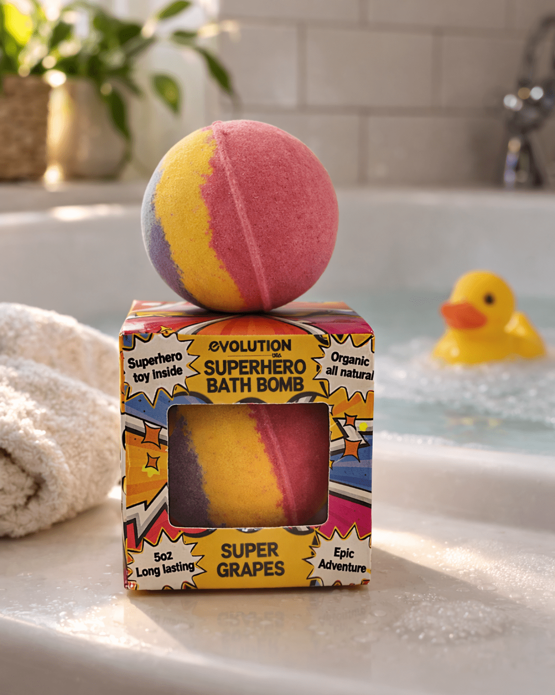 EvolutionUSA 1pc Epic Superhero Bath Bombs for Kids – Super Hero Bath Bomb with Toy Inside, Lush Children Bathbomb Easter, Organic Bathbomb with Surprise Inside, Fun Superhero Bath Fizzer Valentines - PhishStones Products