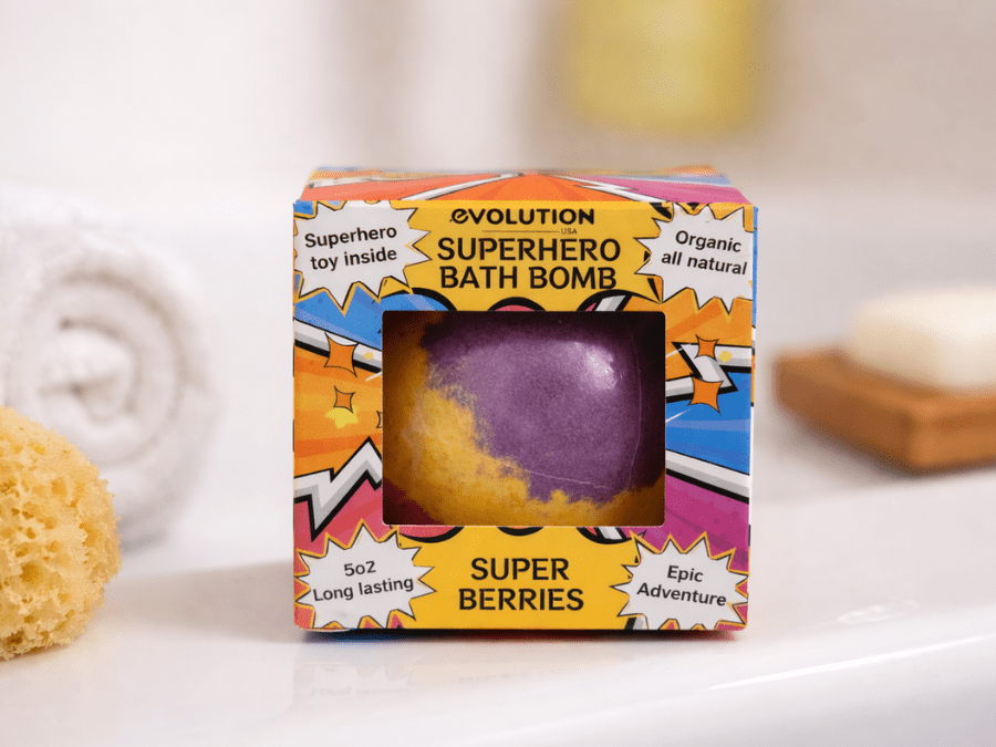 EvolutionUSA 1pc Epic Superhero Bath Bombs for Kids – Super Hero Bath Bomb with Toy Inside, Lush Children Bathbomb Easter, Organic Bathbomb with Surprise Inside, Fun Superhero Bath Fizzer Valentines - PhishStones Products