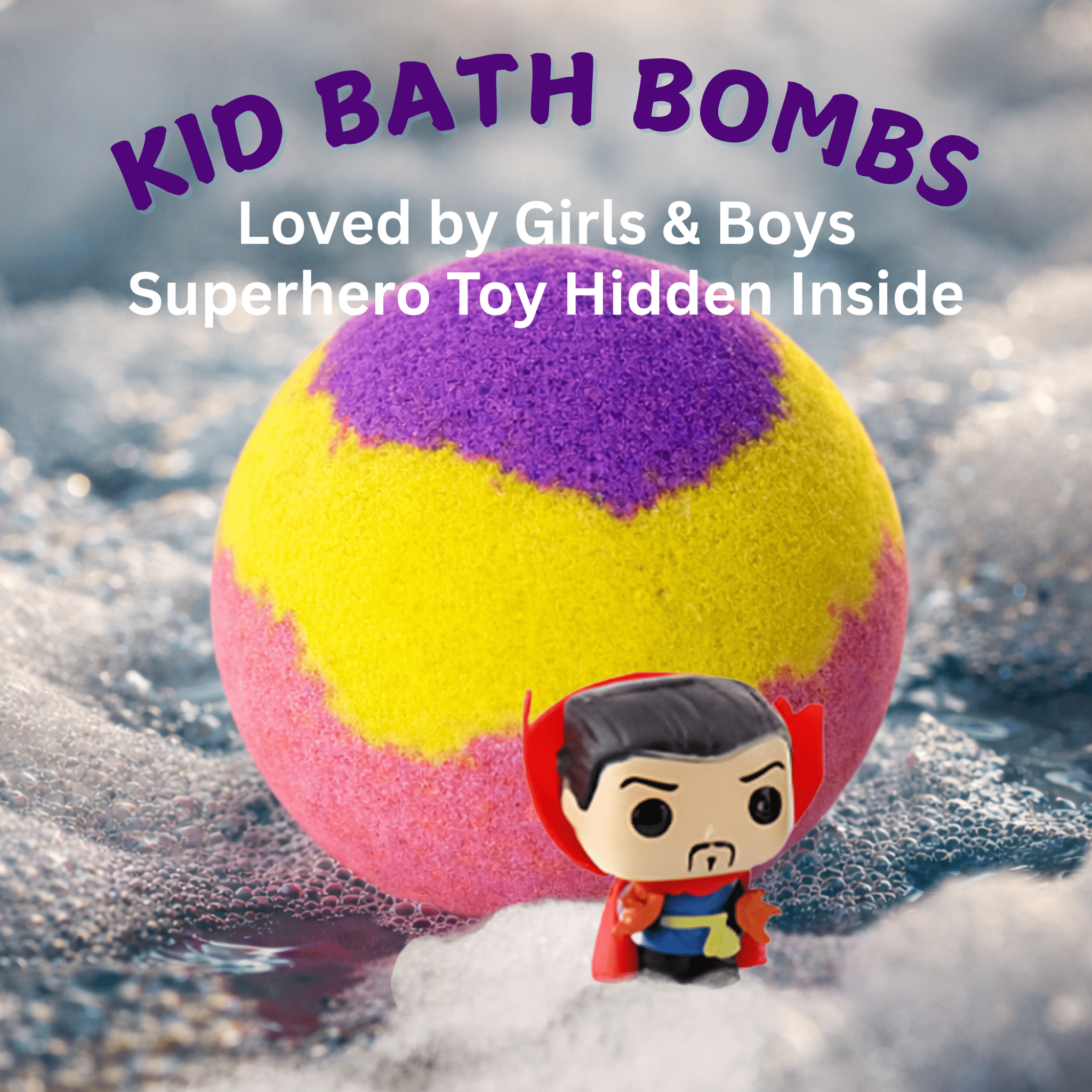 EvolutionUSA 1pc Epic Superhero Bath Bombs for Kids – Super Hero Bath Bomb with Toy Inside, Lush Children Bathbomb Easter, Organic Bathbomb with Surprise Inside, Fun Superhero Bath Fizzer Valentines - PhishStones Products