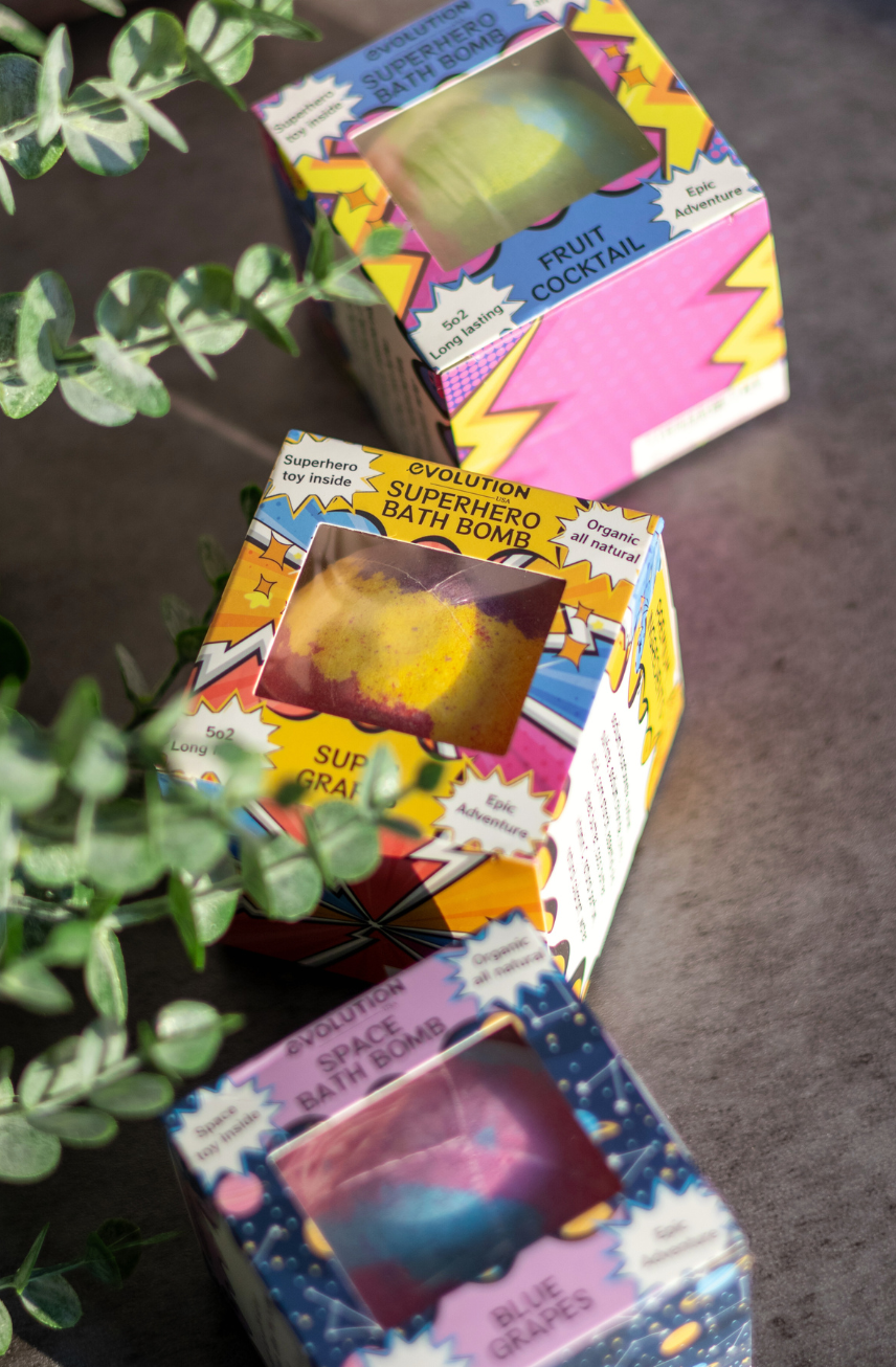 EvolutionUSA 1pc Epic Superhero Bath Bombs for Kids – Super Hero Bath Bomb with Toy Inside, Lush Children Bathbomb Easter, Organic Bathbomb with Surprise Inside, Fun Superhero Bath Fizzer Valentines - PhishStones Products