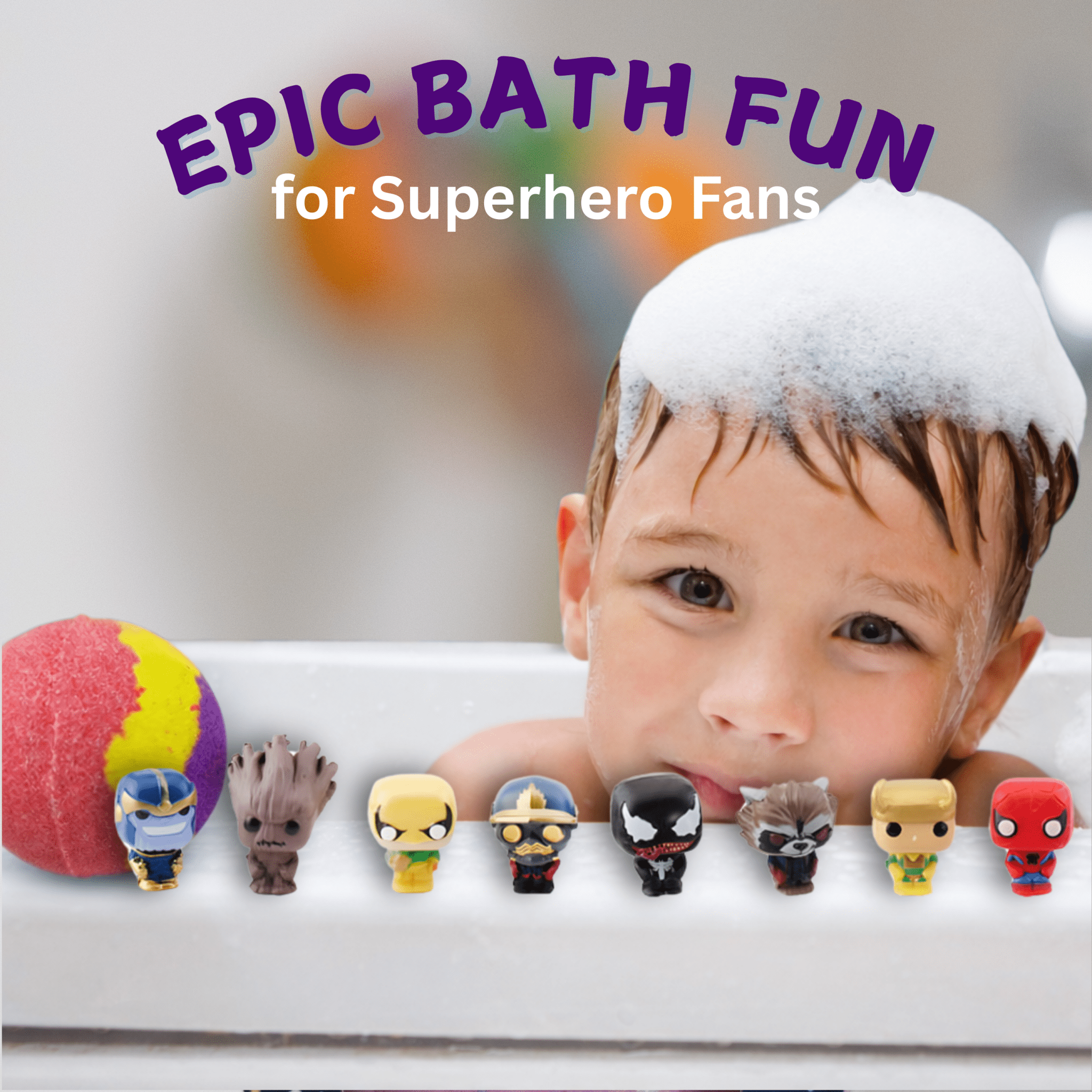 EvolutionUSA 1pc Epic Superhero Bath Bombs for Kids – Super Hero Bath Bomb with Toy Inside, Lush Children Bathbomb Easter, Organic Bathbomb with Surprise Inside, Fun Superhero Bath Fizzer Valentines - PhishStones Products