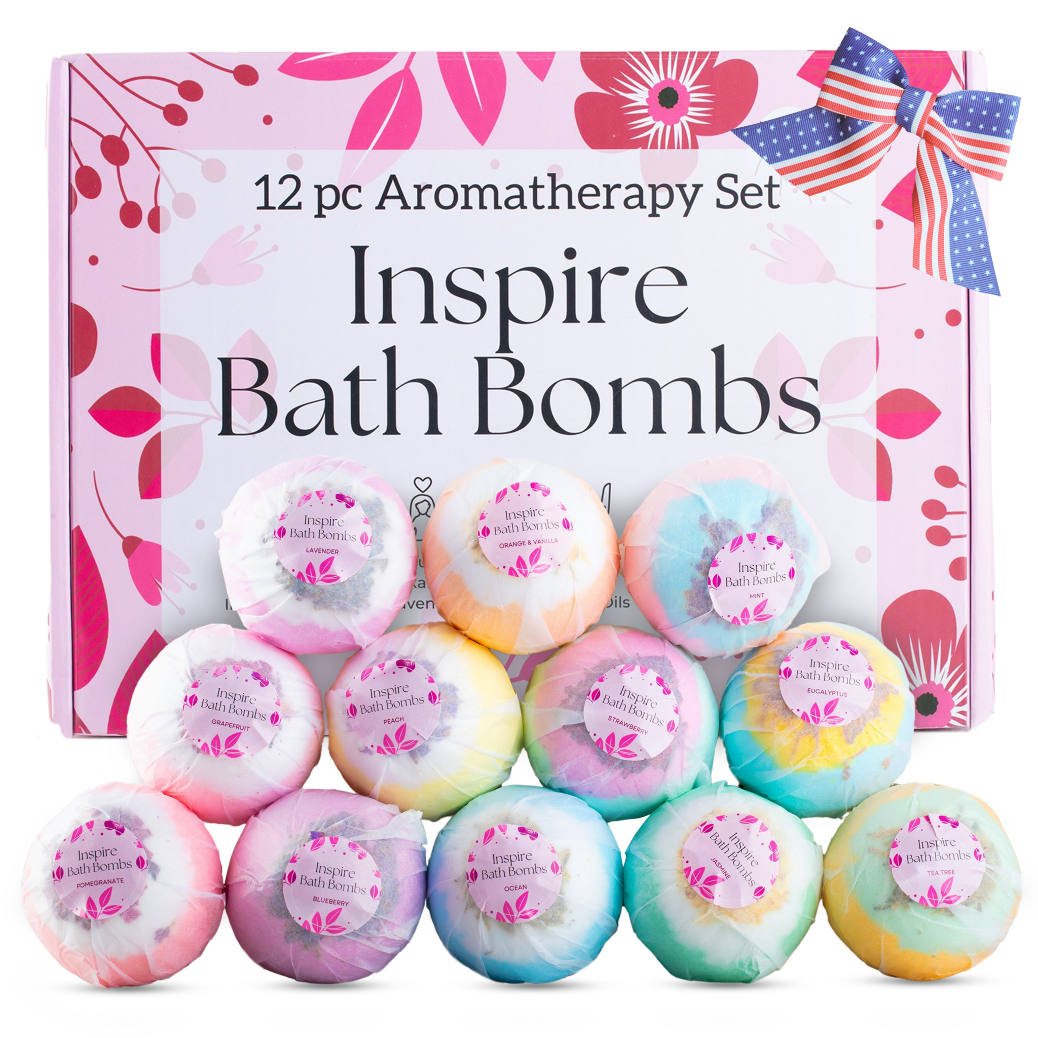 EvolutionUSA Inspire Bath Bombs for Women & Girls – 12 Flower Topped Bath Bombs Girls, Lush Womans Bathbomb Set, Organic Bath Fizzers, Luxury Gift Mothers Day, Birthday, Valentines, Easter or Self Care - PhishStones Products