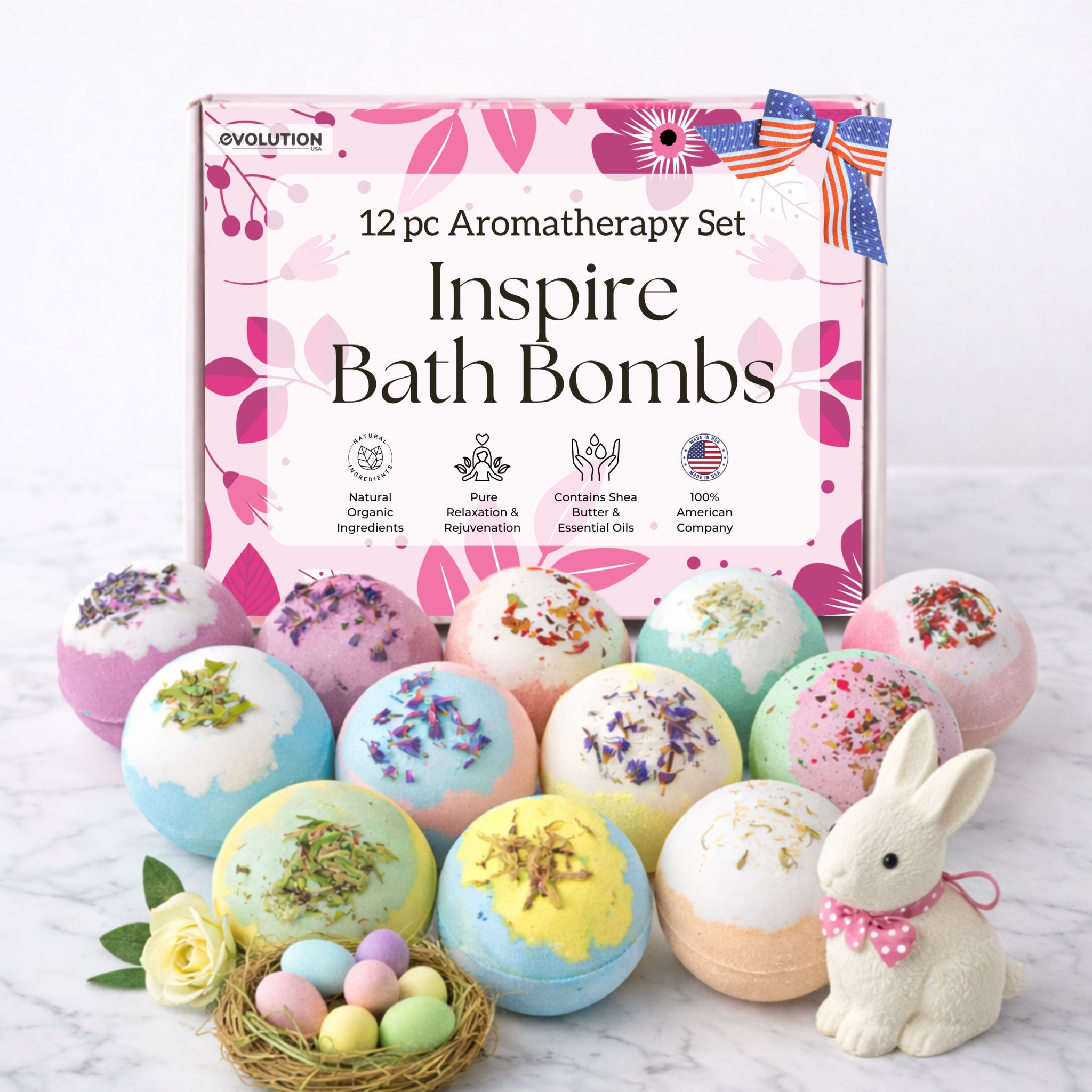 EvolutionUSA Inspire Bath Bombs for Women & Girls – 12 Flower Topped Bath Bombs Girls, Lush Womans Bathbomb Set, Organic Bath Fizzers, Luxury Gift Mothers Day, Birthday, Valentines, Easter or Self Care - PhishStones Products