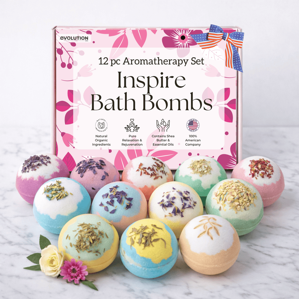 EvolutionUSA Inspire Bath Bombs for Women & Girls – 12 Flower Topped Bath Bombs Girls, Lush Womans Bathbomb Set, Organic Bath Fizzers, Luxury Gift Mothers Day, Birthday, Valentines, Easter or Self Care - PhishStones Products