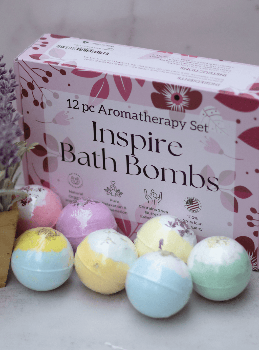EvolutionUSA Inspire Bath Bombs for Women & Girls – 12 Flower Topped Bath Bombs Girls, Lush Womans Bathbomb Set, Organic Bath Fizzers, Luxury Gift Mothers Day, Birthday, Valentines, Easter or Self Care - PhishStones Products