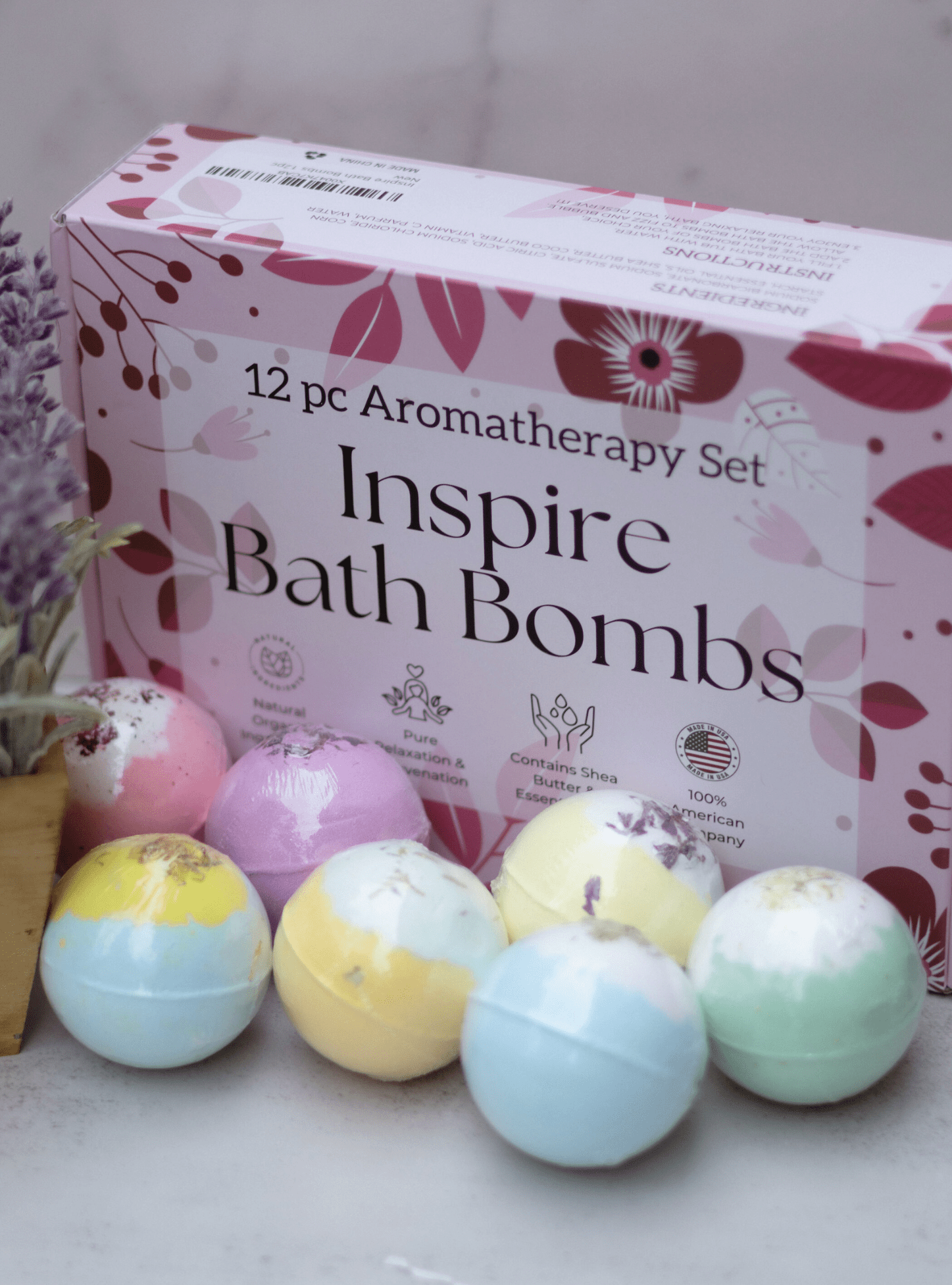 EvolutionUSA Inspire Bath Bombs for Women & Girls – 12 Flower Topped Bath Bombs Girls, Lush Womans Bathbomb Set, Organic Bath Fizzers, Luxury Gift Mothers Day, Birthday, Valentines, Easter or Self Care - PhishStones Products