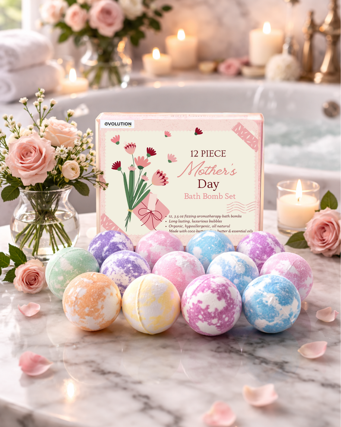EvolutionUSA Mother’s Day Bath Bombs for Women – 12 Beautiful Bath Bombs for Mom, Thoughtful Mother’s Gift of Luxury & Relaxation, Gorgeous Bath Balls Set, Lush Aramotherpy Bathbombs, Gift Set Women - PhishStones Products