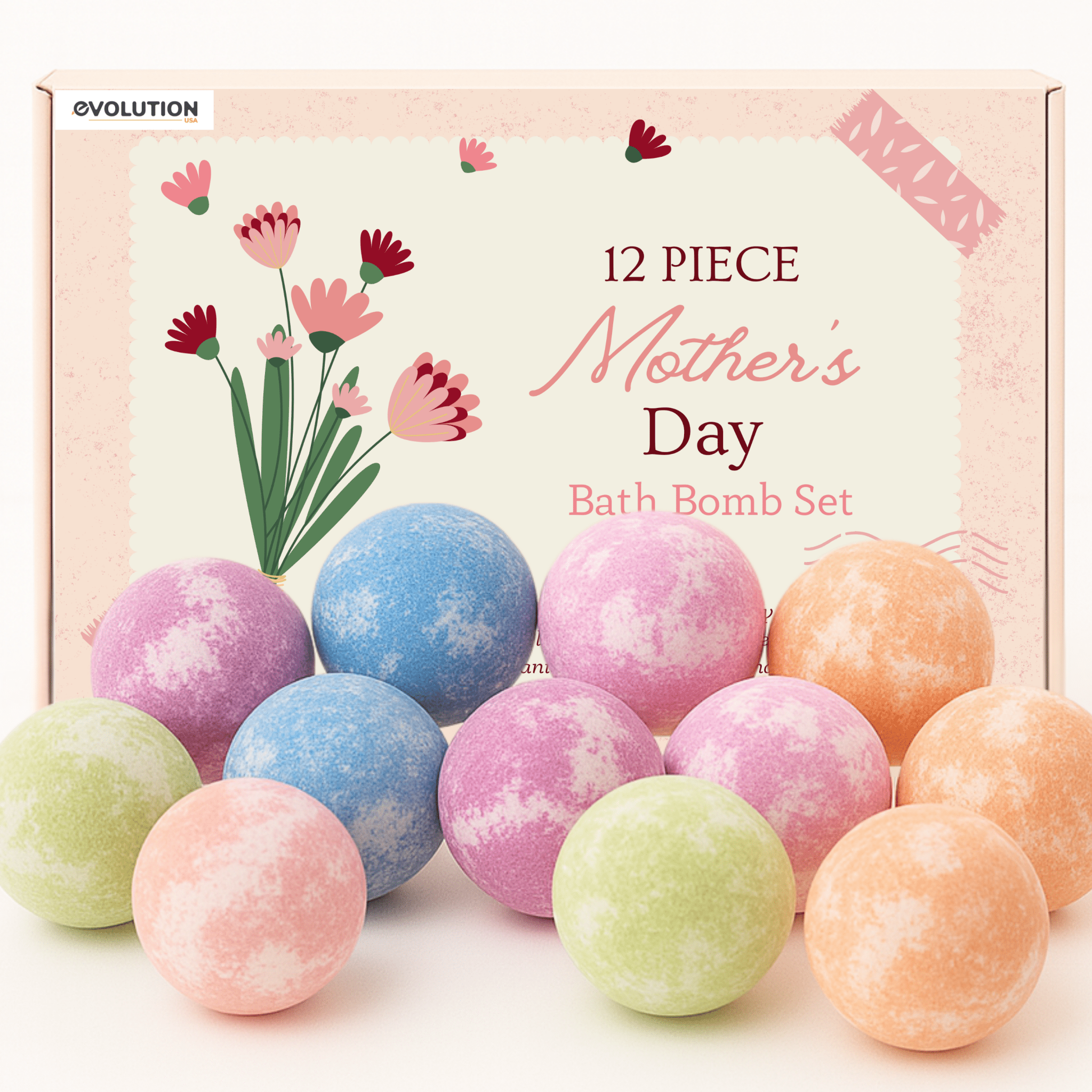 EvolutionUSA Mother’s Day Bath Bombs for Women – 12 Beautiful Bath Bombs for Mom, Thoughtful Mother’s Gift of Luxury & Relaxation, Gorgeous Bath Balls Set, Lush Aramotherpy Bathbombs, Gift Set Women - PhishStones Products