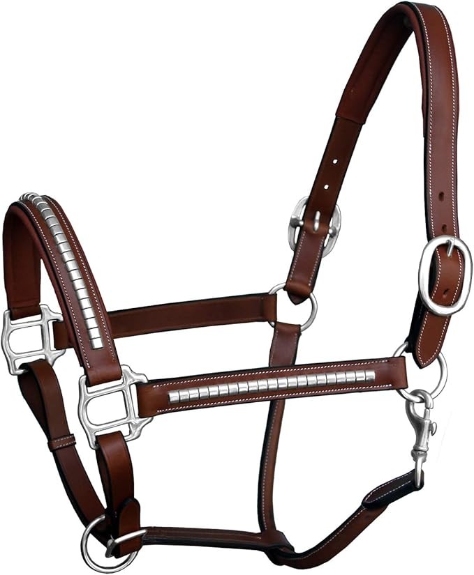 Exion Leather Horse Halter with Padding & Clincher Studs – Adjustable Quick‑Release Crownpiece Halter for Horses – Vegetable‑Tanned Leather in Black & Brown – Cob, Full & Oversize - PhishStones Products