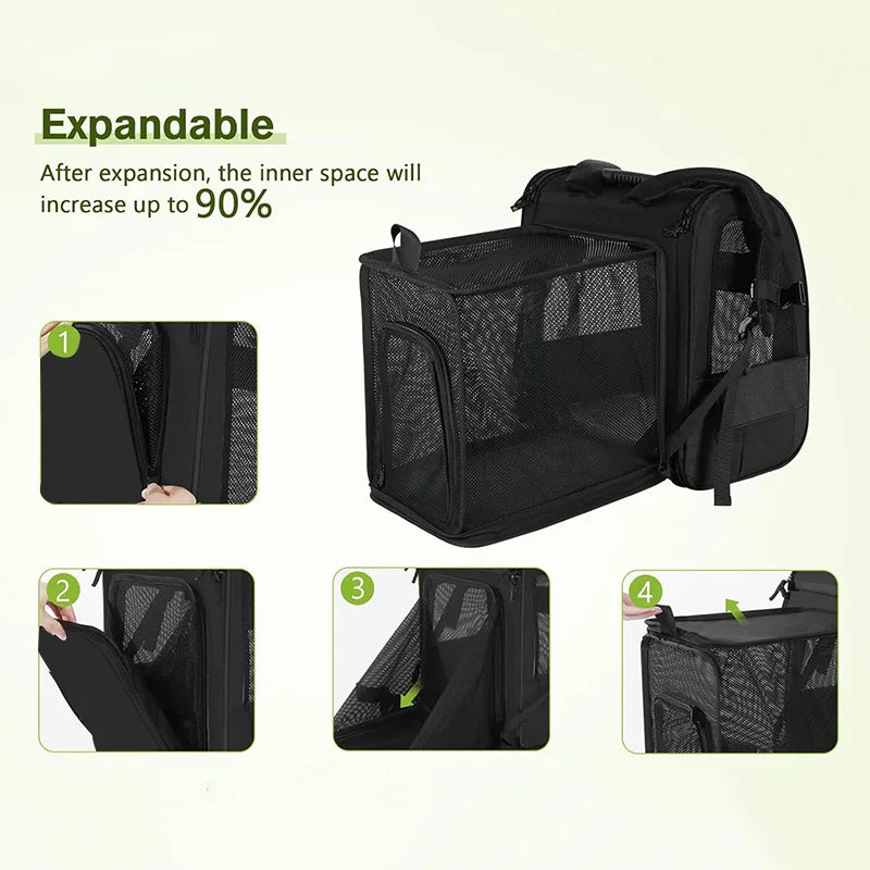 Expandable Cat Carrier Backpack with Shade Cover, Breathable Mesh Pet Travel & Hiking Bag - PhishStones Products