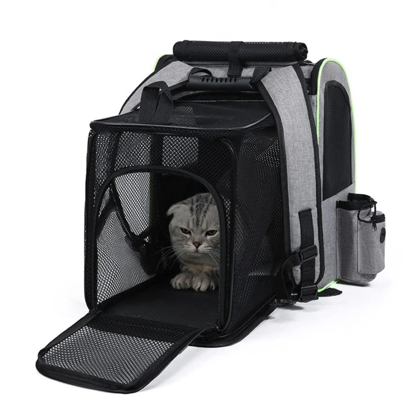 Expandable Cat Carrier Backpack with Shade Cover, Breathable Mesh Pet Travel & Hiking Bag - PhishStones Products