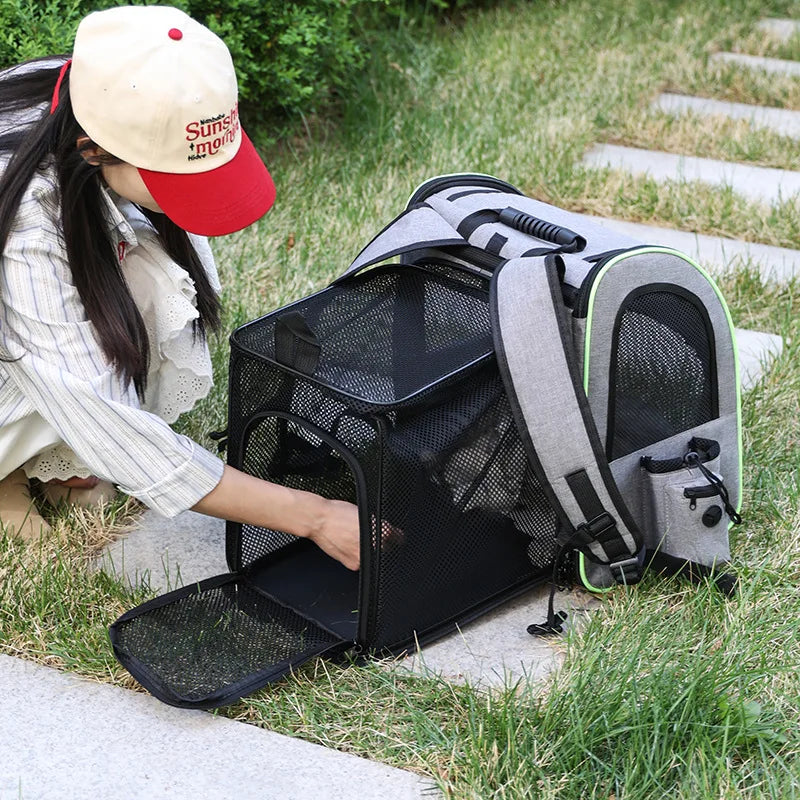 Expandable Cat Carrier Backpack with Shade Cover, Breathable Mesh Pet Travel & Hiking Bag - PhishStones Products