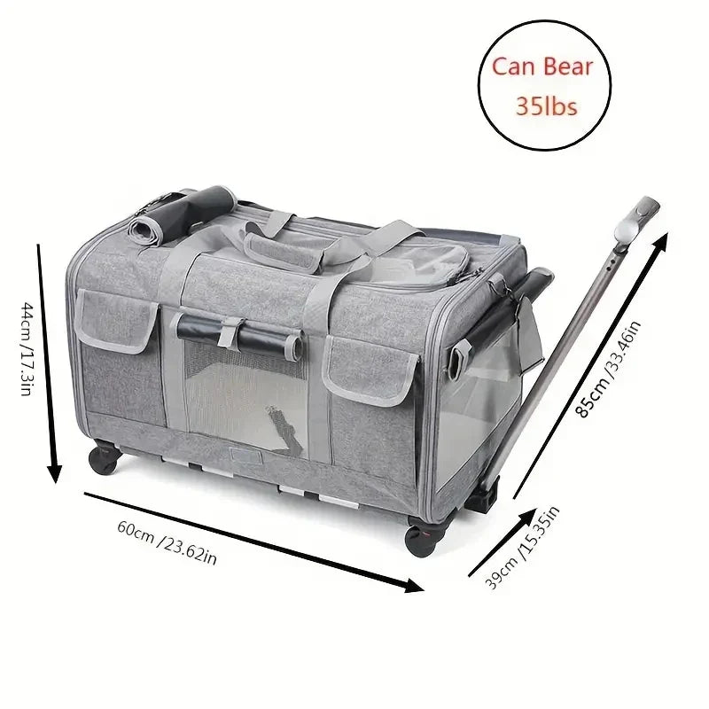 Extra Large Foldable Pet Trolley Carrier - Detachable Dog & Cat Travel Bag, 44 x 60 x 39 cm (17.3 x 23.6 x 15.4 in) - PhishStones Products