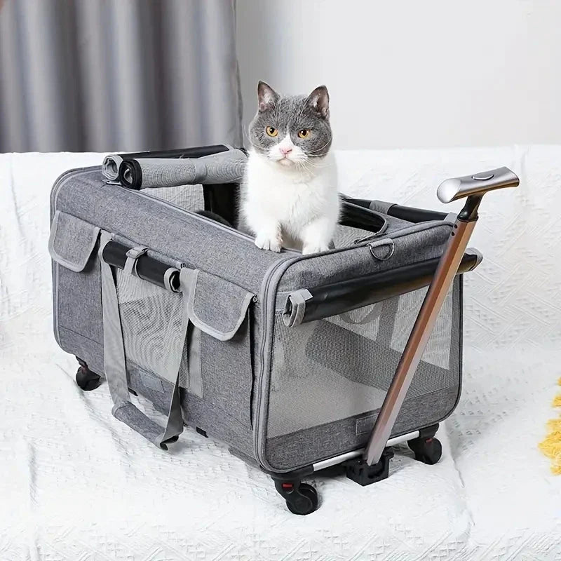 Extra Large Foldable Pet Trolley Carrier - Detachable Dog & Cat Travel Bag, 44 x 60 x 39 cm (17.3 x 23.6 x 15.4 in) - PhishStones Products
