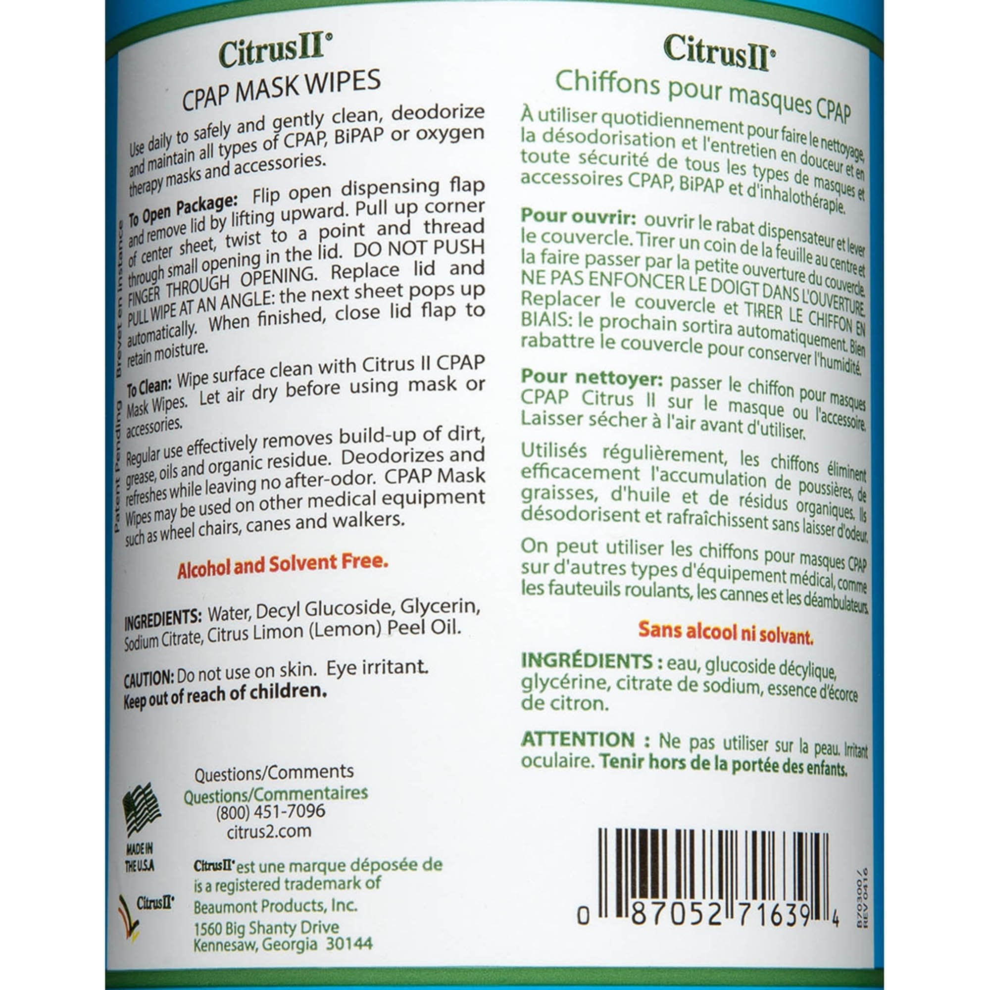 Citrus ll CPAP Mask Cleaner Wipe 635871639