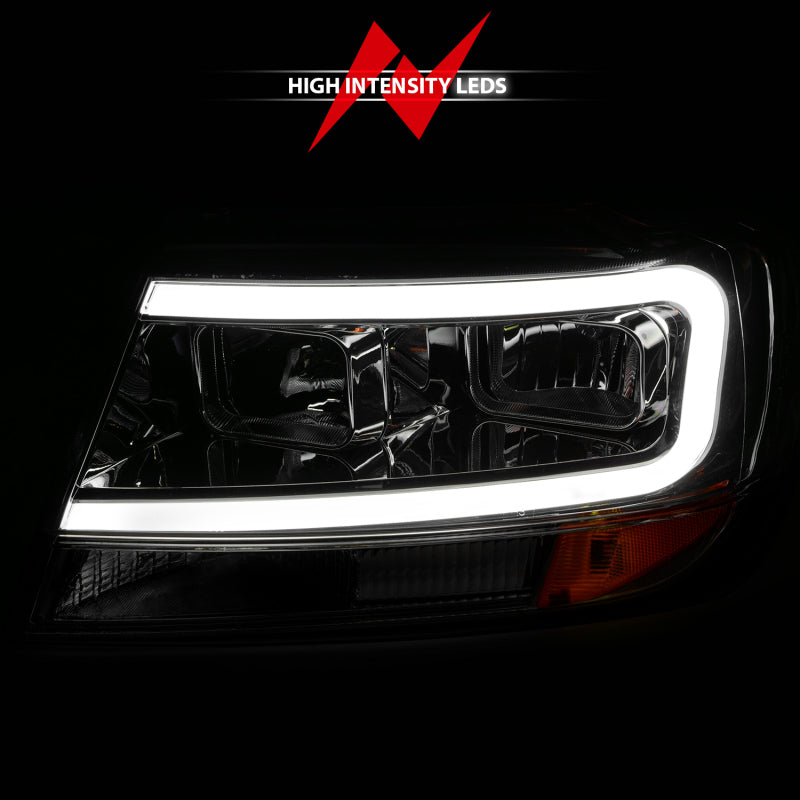 ANZO 1999-2004 Jeep Grand Cherokee Crystal Headlights w/ Light Bar Chrome Housing 111538