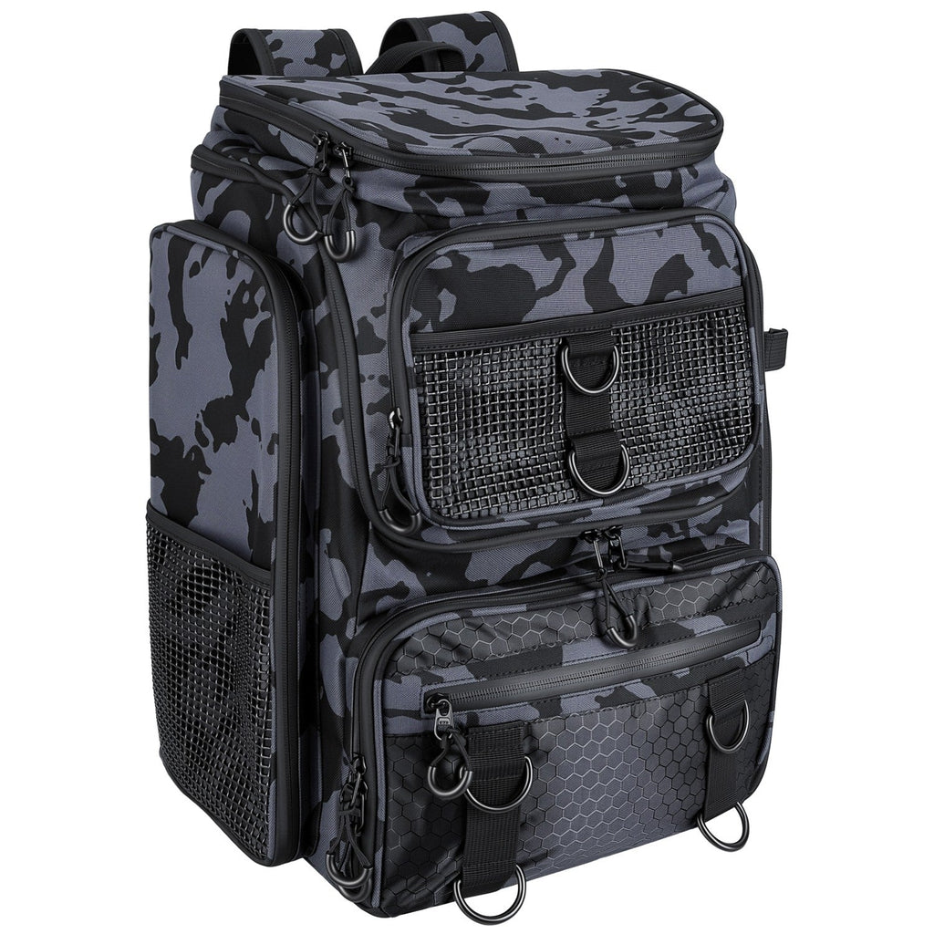 42L/11Gal Fishing Backpack Large Capacity Fishing Tackle Storage Bag with Rod Holders 16-Pocket Water-Resistant with Divider Adjustable Padded Straps