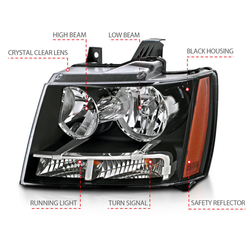 Anzo Chevy Tahoe /Suburban 07-14 Crystal Headlight Black